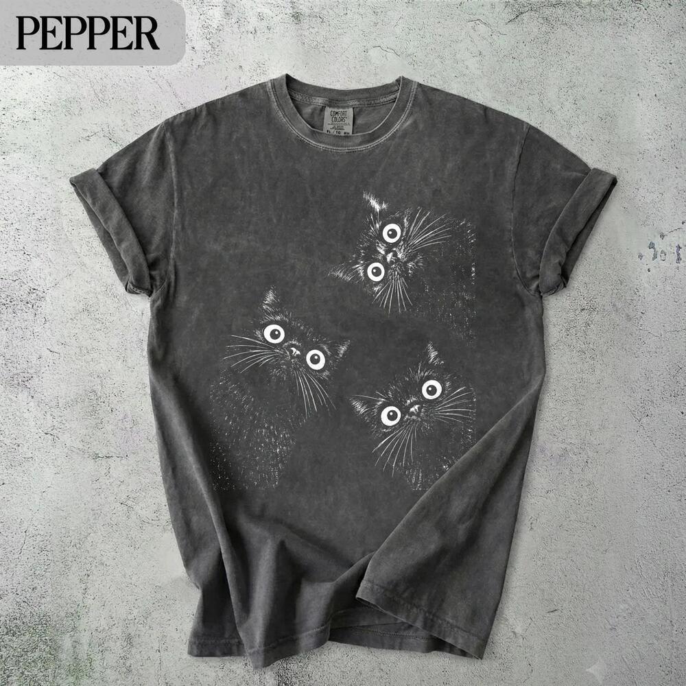 Black Cat Peeking T-Shirt, Spooky Kitten